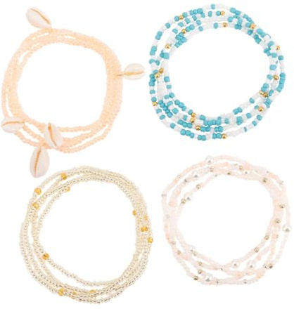 Didiseaon Chaîne de Perles de Taille en Verre pour Femme, 4 Pièces, Accessoires Bikini D'été, Résistante la Décoloration la Casse, pour Plage et Tenue Mode