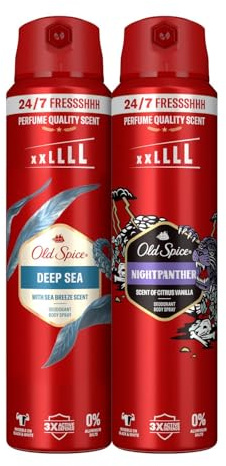 Old Spice Men’s Deodorant Body Spray Bundle, Aluminium Free Deep Sea and Nightpanther 250ml Bodysprays for Men, Long Lasting Perfume Quality Scent Value Pack