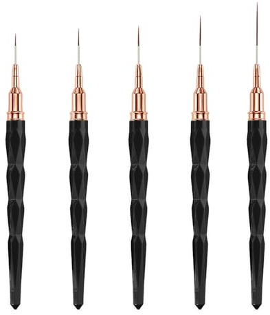 Xynovate 5 Pièces Pinceau Nail Art Ongles Professionnel, Pinceaux en Détail à Ongles, Pinceaux Liner Ultra Fin pour Gel, Acrylique, UV, 7/9/11/15/25 mm, Diamant Noir