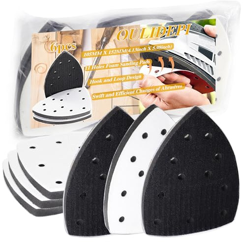 6pcs 105mm*152mm 11 Holes Mouse Detail Sanding Interface Pad, Foam Interface Mouse Sander Sandpaper Backing Pad Compatible for Bosch Multi-Sander