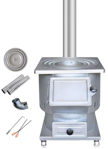 Poêle À Bois Barbecue Portable Charbon Roulettes Pivotantes Charge Maximale : 250 Kg Tôle D'acier for Faire Bouillir L'eau, La Cuisson, Le Camp Extérieur