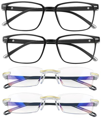 MENUY 4 Stück Brille mit Automatischer Sehstärke Retro-Rahmen in Schwarz Zoom Brille Lesebrille Ultraleicht und komfortabel Blaulicht Brillen Lesehilfe,für Nah und Fernsicht unisex