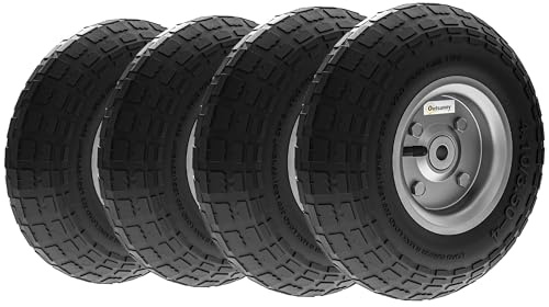 Outsunny Schubkarrenrad Schubkarrenreifen 4er Set Ersatzrad 80kg Ø255 mm | Luftreifen mit Schlauch, Kugellager, Schwarz