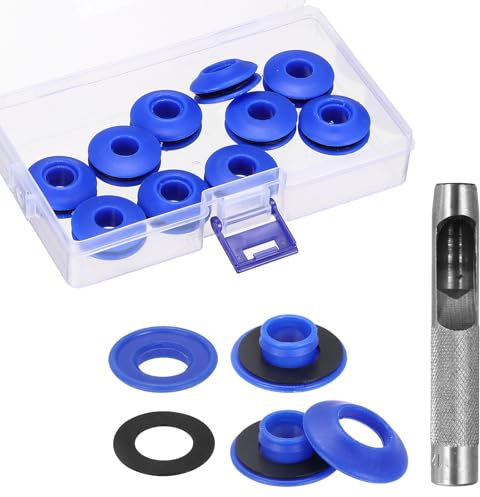 QUARKZMAN 14Pz Kit Di Attrezzi Per Occhielli Set 12 Mm Blu | Pinze per Occhielli in Plastica, Rondelle Antiruggine, per Teloni Camion Tessuti Tende da Sole Clip di Fissaggio