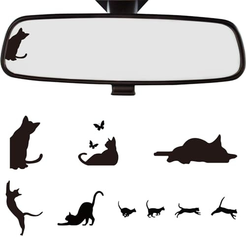 Bafutayawa Stickers Auto Chat 6 Pièces, Adorables Stickers Noirs pour Rétroviseur Fenêtre Ordinateur Portable, Imperméables