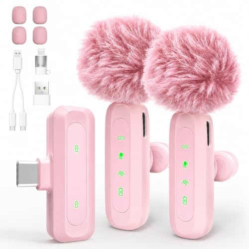 kinmaizi Mini microphone-cravate sans fil pour iPhone, iPad, appareils iOS – Microphone-cravate à réduction de bruit pour enregistrement, à clip, pour vidéo, YouTube, TikTok, podcast, vlogging (rose)