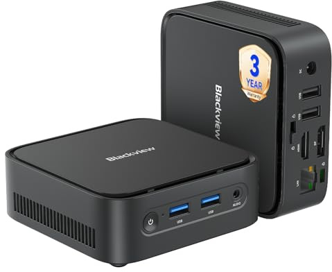 Blackview MP50 Mini PC con Teclado y ratón, AMD Ryzen 5 (hasta 3,7 GHz) | 16GB DDR4 RAM | 512GB M.2 SSD | Windows 11 Pro | Dual-Display 4K | WiFi 5 | Bluetooth 4.2 | Soporte VESA, 3 años de garantía