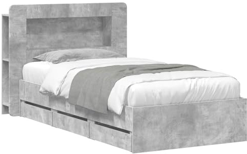Xhnifnb Stauraumbett Betongrau 80 x 200 cm Holzwerkstoff Modernes Design Robuste Konstruktion Platzsparend Lattenrost Jugendzimmer Gästezimmer Schlafzimmer
