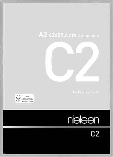 nielsen C2 Aluminium Picture Frame - Brushed Silver A2, 42x59.4cm - with Float Glass and Easy Push-Turn Clips