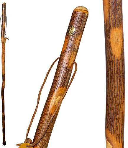Brazos Rustic Wood Walking Stick, Hickory, Traditional Style Handle, for Men & Women, Made in The USA, 55