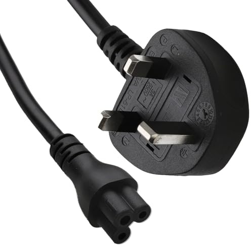 kenable UK Mains Power Cable 3 Pin Plug to C5 Cloverleaf Connector for Laptop Chargers 0.75mm 3A Fused 1m Black
