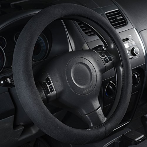 CAR Pass Black Faux Suede 14.5-15 Inch Memory Foam Steering Wheel Covers Breathable Anti-Slip Odorless Steering Wheel Universal Fit for Men Women