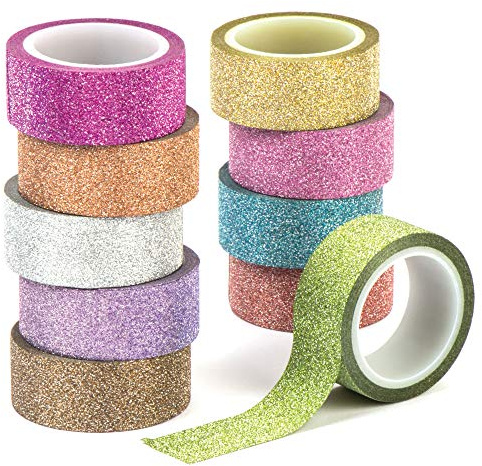 Baker Ross AV617 Glitterband värdepaket för barns hantverk och konstprojekt, kort, festpåsar och dekorationer (paket med 10), 3 m