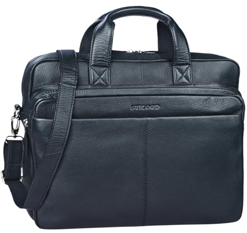 STILORD Verus Vintage Ledertasche groß Aktentasche Laptoptasche Umhängetasche mit Reißverschluss und abnehmbaren Schultergurt Lehrertasche Leder Farbe:schwarz