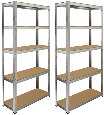 2 Estanterías Metálicas Grises Galwix sin Tornillos 90x30x180cm de 5 Estantes Baldas Repisas Capacidad Peso 175kg por Estante Almacenamiento Almacenaje Herramientas Taller Garaje Cobertizo Almacén
