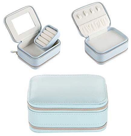 CaKoo Boîtes à Bijoux Voyage, Boîtes à Bijoux Femmes avec Miroir, Idéal pour Anneaux, Colliers, Boucles d'oreilles. (Bleu)