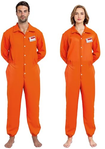Spooktacular Creations Prisoner Jumpsuit Orange Prison Escaped Détenu Jailbird Combinaison Costume avec étiquette de nom