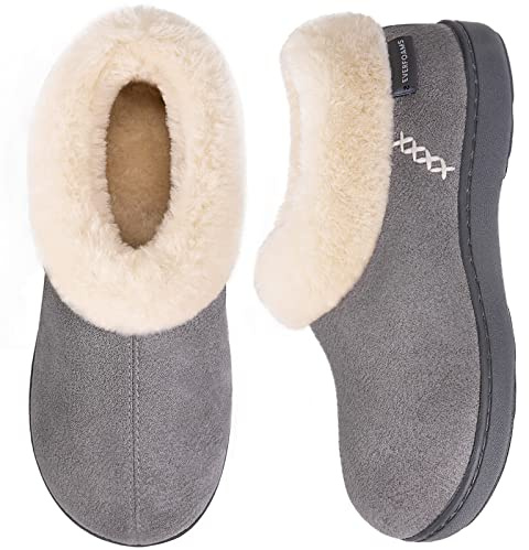 EverFoams Women's Microsuede Fuzzy Plush Lined Slippers with Cosy Memory Foam Grey, Size 5-6 UK