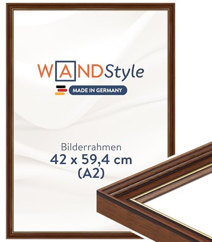 WANDStyle Bilderrahmen A2 Holz, DIN A2 Bilderrahmen Braun Vintage 60x42 cm | Hochwertiger Holzbilderrahmen Antik, Posterrahmen zum Aufhängen, Rahmen 42x60 cm, Fotorahmen H182 Made in Germany