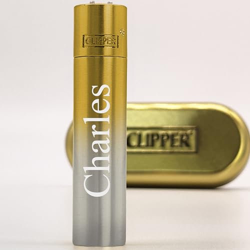 KDO MAGIC - Clipper personalisiert - Feuerzeug mit Gravur - Vorname eingraviert - Mehrere Farben - Geschenkidee zum Geburtstag, Weihnachten, Vatertag (Gold)