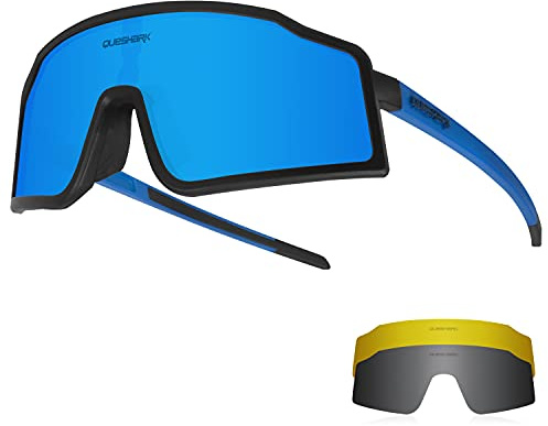 Queshark Occhiali Ciclismo Polarizzati, Occhiali Bici Uomo Donna, 1 Polarizzato 2 HD Lenti, TR90 Montatura, UV400 Veloci per Ciclismo, Corsa, Pesca, Baseball, Sci