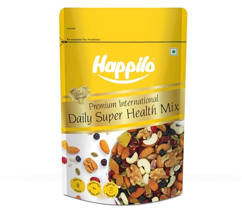 Happilo Premium International Daily Super Health Mix 160g | Premium SuperFood Mix of nuts, seeds, dry fruits & more | Perfect Party Mix Snack