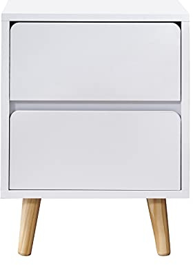 TUKAILAi Table de Chevet Moderne en Bois, Table de Nuit avec 2 Tiroirs, Tables d'appoint avec Rangement pour Chambre à Coucher (Blanc)