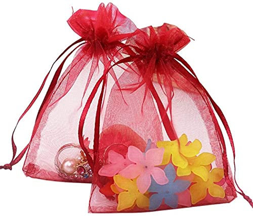 Dulcicasa 100 Stück Organzabeutel, Organzasäckchen 17 x 23 cm, Säckli Beutel Geschenk Schmuckbeutel Für Festival Party Und Hochzeit Beutel (Red-Wine)