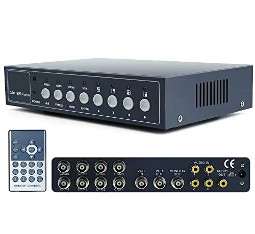 SZBANGLIN Multiplexer Video Colore Non Tempo Reale 8 Canali Processore per Videosorveglianza CCTV, Zoom Digitale Anteriore/Posteriore, Video Gel, Rilevamento Movimento, Ingresso/Uscita Audio