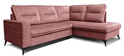 Robin Camel Ecksofa mit Schlaffunktion Bettkasten 5 Abnehmbare Rückenkissen Sofa L-Form Schlafsofa Freistehende Eckcouch Schlafcouch Wohnzimmermöbel Wohnlandschaft Schmutziges Rosa Rechts