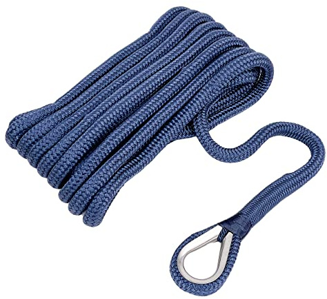 GATE14® Cuerda Amarre Empalmado con Ojal y Guardacabos INOX 11 m Ø 16 mm Azul