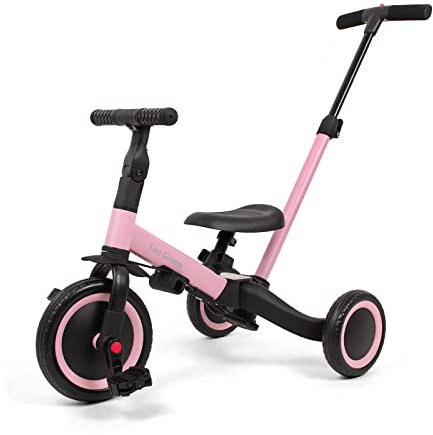 Leogreen 4 in 1 Laufräder, Kinderdreirad mit Schubstange, Laufrad Dreirad, für Kinder ab 1 Jahre bis 3 Jahren, bis zum 25kg, Rosa
