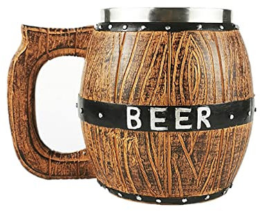 Vintage Viking Beer Mug, 18 oz Large Wooden Beer Mug，Oak Beer Tankard，Wood Carving Beer Mug of Wood Eco Friendly，Beer Cup for Men and Women, Beer Cup Gift (1 Mug)