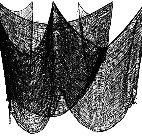 Zueyen 3 Packs de Tissu Effrayant pour la décoration de Porte d'halloween, Gaze de Coton effrayante pour la Maison, la Table, la décoration de fenêtre, Les nappes, 78.7 x 29.9 Pouces (Noir)