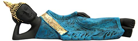 eSplanade liegende Buddha-Statue für Heimdekoration | Prunkstück des schlafenden Buddha aus Messing für Wohnzimmer, Meditation, Bürotisch, Schreibtisch, Auto, Regal Zen-Idol & Figur | golden (Blau)