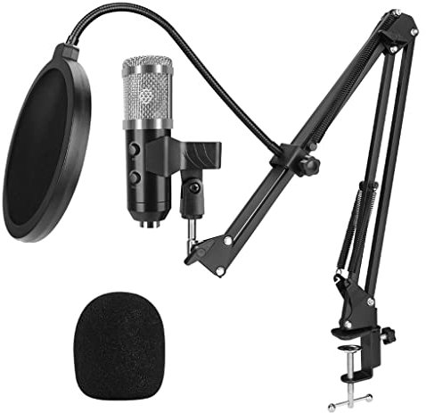 MSUDGH Micrófono de Condensador USB para computadora Micrófono de Condensador cardioide con Brazo de Metal Ajustable para grabación de Juegos