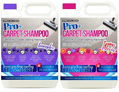 Pro-Kleen Pro+ Carpet and Upholstery Cleaning Solution Shampoo, 5L (Lavender) & Pro+ Carpet Shampoo and Upholstery Cleaning Solution – Pet Carpet Cleaner with Odour Removal(Spring Bloom)