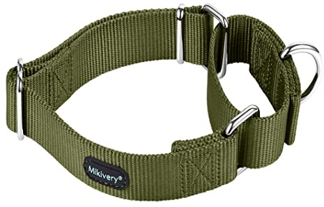 Mikivery Martingale Dog Collar Nylon Adjustable and Safety Training Colourful Comfortable Metal Buckle Pet Collars for Small Medium and Large Dogs(Military Green,L)