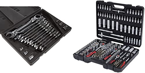 KS 5034868 Tools 503.4868 GEARplus Gelenk-Ratschenringmaulschlüssel-Satz, 18-tlg. & 917.0779 1/4 Zoll + 3/8 Zoll + 1/2 Zoll Steckschlüssel-Satz | mit 3 Umschaltknarren, 72-Zahn | 179-tlg.