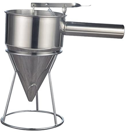Pfannkuchen Teigspender, 1,2L Edelstahl Kolben Kolbentrichter Trichter mit Ständer, Teigportionierer Küchentrichter für Takoyaki Backen, Kuchen, Desserts, Waffeln