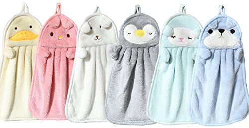 TRYTUTRY 6 pacchetti Carini asciugamani per bambini con anello appeso, morbidi asciugamani per bambini appesi, assorbenti asciugamani appesi per il bagno, cucina, casa
