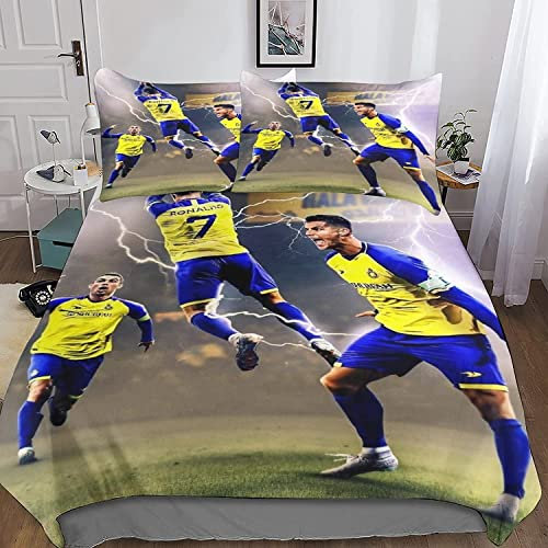 Zbeiba Bettwäsche 135x200 cm,Fußball Star Bettwäsche Set für Erwachsene Kinder Kissenbezug Bettbezug mit 3D Gedruckt Motiv(CL2,135x200+2 * 80x80)