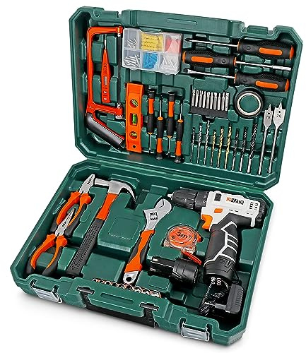 Hi-Spec 12V Cordless Drill & Tool Box Set with Batteries for Home DIY | Fast assembly jobs, cord-free control, tidy organisation, wood metal masonry accessories, project ready, fast setup
