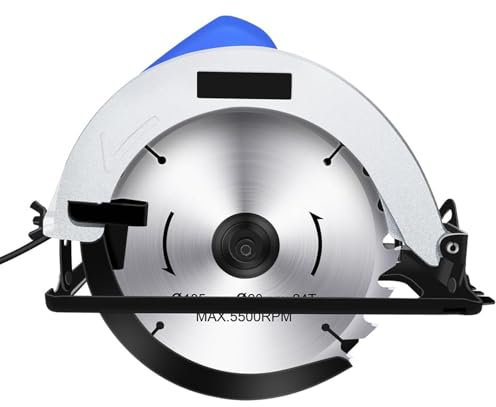 Mini Circular Saw, 5500RPM Professional Corded Circular Saw, Adjustable Angle and Depth, Power Tools, Max Cutting Depth 57mm (90°), 55mm(45°),Laser Guide, Blade 185mm