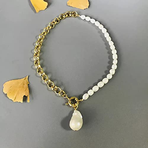 Halskette Anhänger Frauen natürliche barocke Perlenkette Süßwasserperle Punkkette asymmetrisches Design Mode Langer Schmuck Geburtstag Hochzeit Weihnachts Geschenke für Frauen