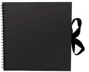 Scrapbook Photo Album Small 15 x 15cm Black Square Scrap Book Photo Album With 50 sheets 100 pages and Ribbon Closure Ideal for Wedding Family Baby Vacation Arts Crafts DIY