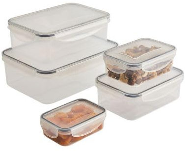 lakeland 5 Clip Rectangular Nestable Food Storage Containers – Stackable Leak-Proof & Airtight Microwave, freezer and dishwasher safe