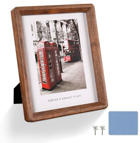 YAAPSDR 8x10 Picture Frame - Rustic Wooden Picture Frame with Real Tempered Glass, Gift Box Barn Wood Frame with Rounded Corner, Suitable for Hanging or Tabletop Display