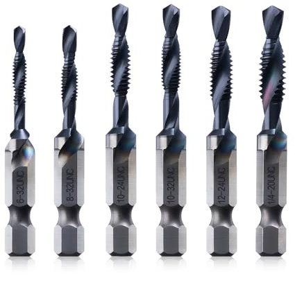 Kraftek SAE (6-32NC - 1/4-20NC) Kombi-Bohrer- und Gewindebohrer-Bit-Set, Ultra TiAlN Beschichtung M2 Bohrergewindebohrer-Set für einstufiges Bohren, Gewindeschneiden und Entgraten, 6-teilig