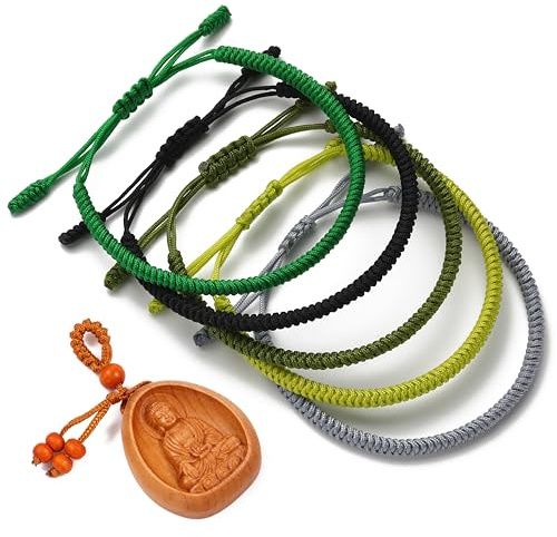 LUCKY BUDDHIST - 5 tibetische Glücksarmbänder + buddhistisches Geschenk! - Handgemacht. Anpassbar an Ihr Handgelenk. Für Männer und Frauen. Freundschaftsarmbänder aus geflochtenem Stoff